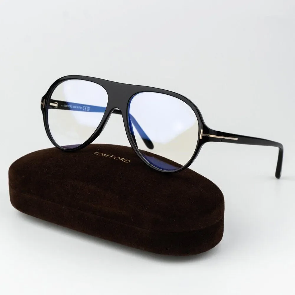 Tom Ford Women Eyeglasses Shiny Black Blue Block Pilot FT5012-B/V 001 BRAND NEW